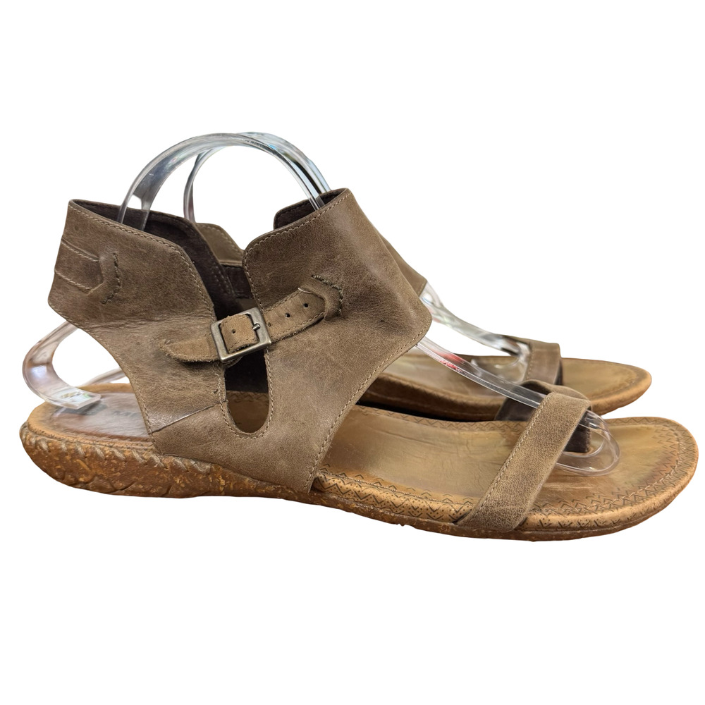 Merrell Whisper Post Brown Leather Ankle Strap Thongs Sandals Sporty Boho sz 10
